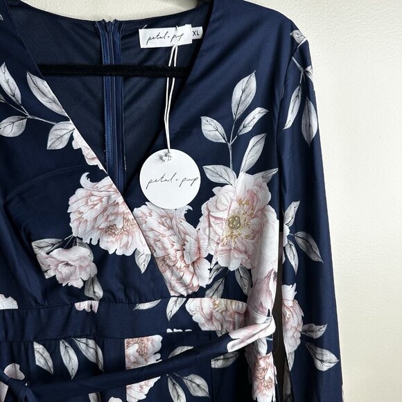 Petal + Pup Jumpsuit Women XL Navy Pink Floral Long Sleeve Wide-Leg Prairie Core - Picture 9 of 16